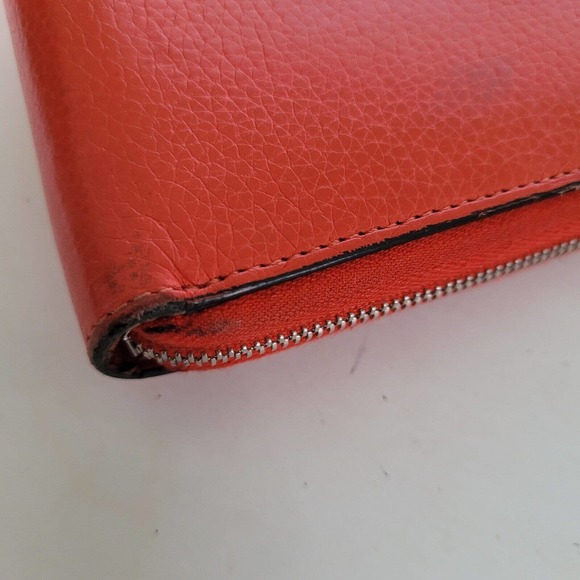 Celine Wallet Leather Solid Red Card Bill Holder Large Zip Around Multifunction - Picture 10 of 12